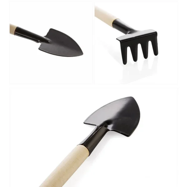 Gardening Kit - 3pcs Mini Shovel Rake Set, Wooden Handle - Image 6