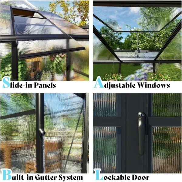 Gardening Kit: Polycarbonate Greenhouse with Vents - Image 4