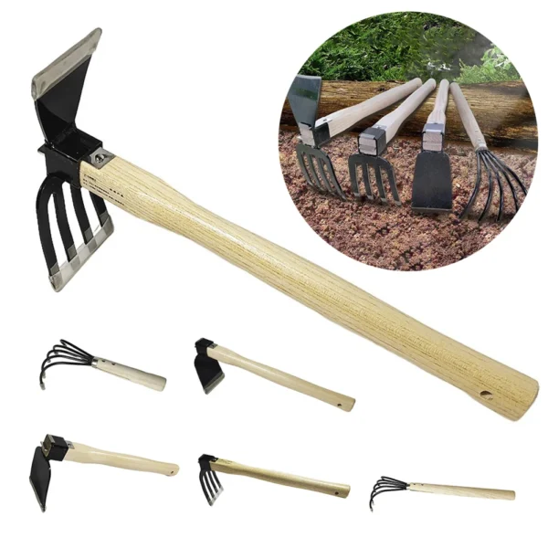 Gardening Kit: Hand Cultivator, Rake, Mini Hoe & Weeder