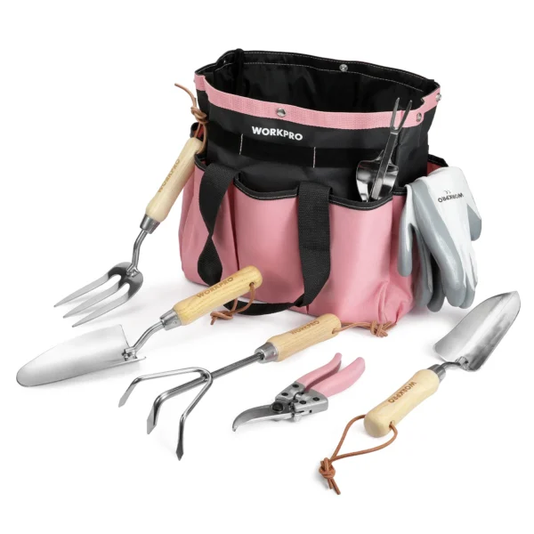 Gardening Kit - 8-Piece Pink Tool Set With Tote