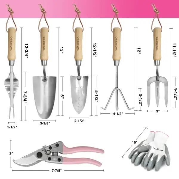 Gardening Kit - 8-Piece Pink Tool Set With Tote - Image 3